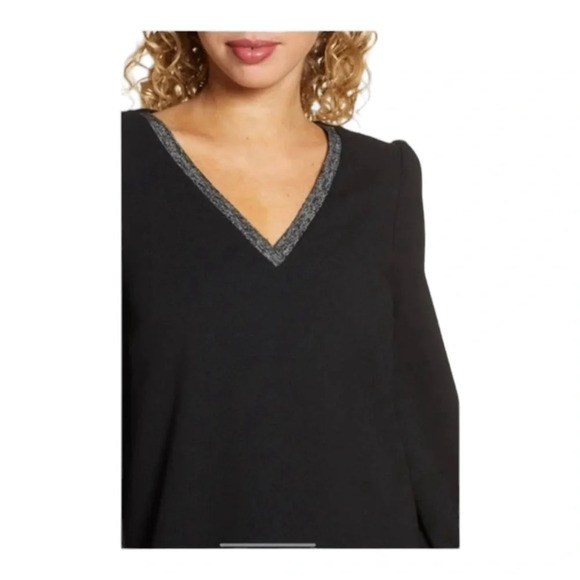 Sam Edelman Metallic Trim Long Sleeve Shift Dress - Picture 2 of 7